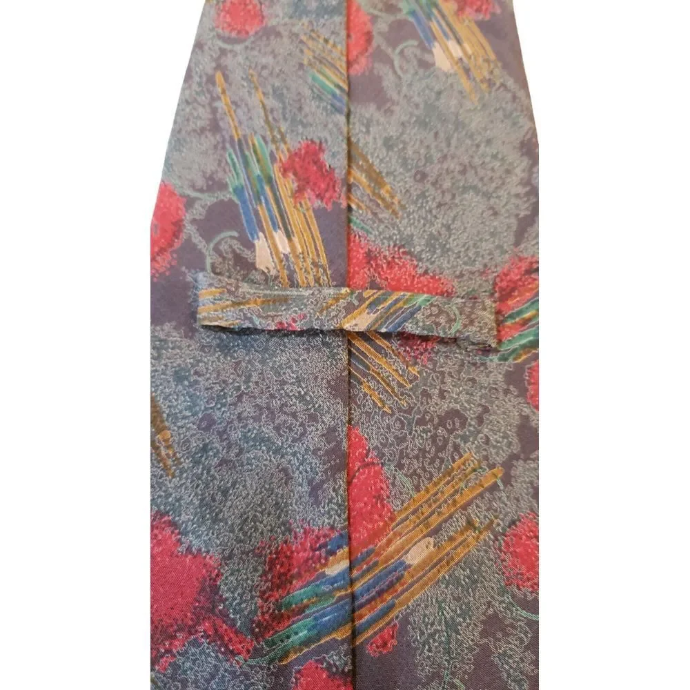 Vintage Secours Abstract Multicolor NeckTie 100% Silk Blues and Reds‎